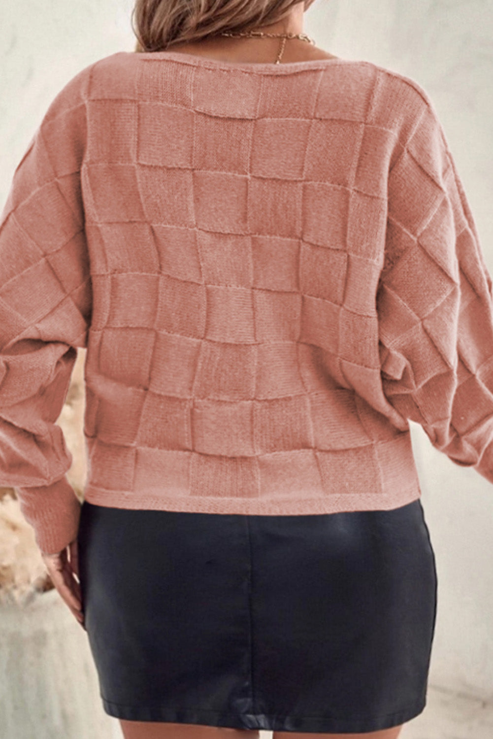 Rose Tan Solid Checkered Textured Knit Plus Size Sweater Dear-Lover Dropshipping